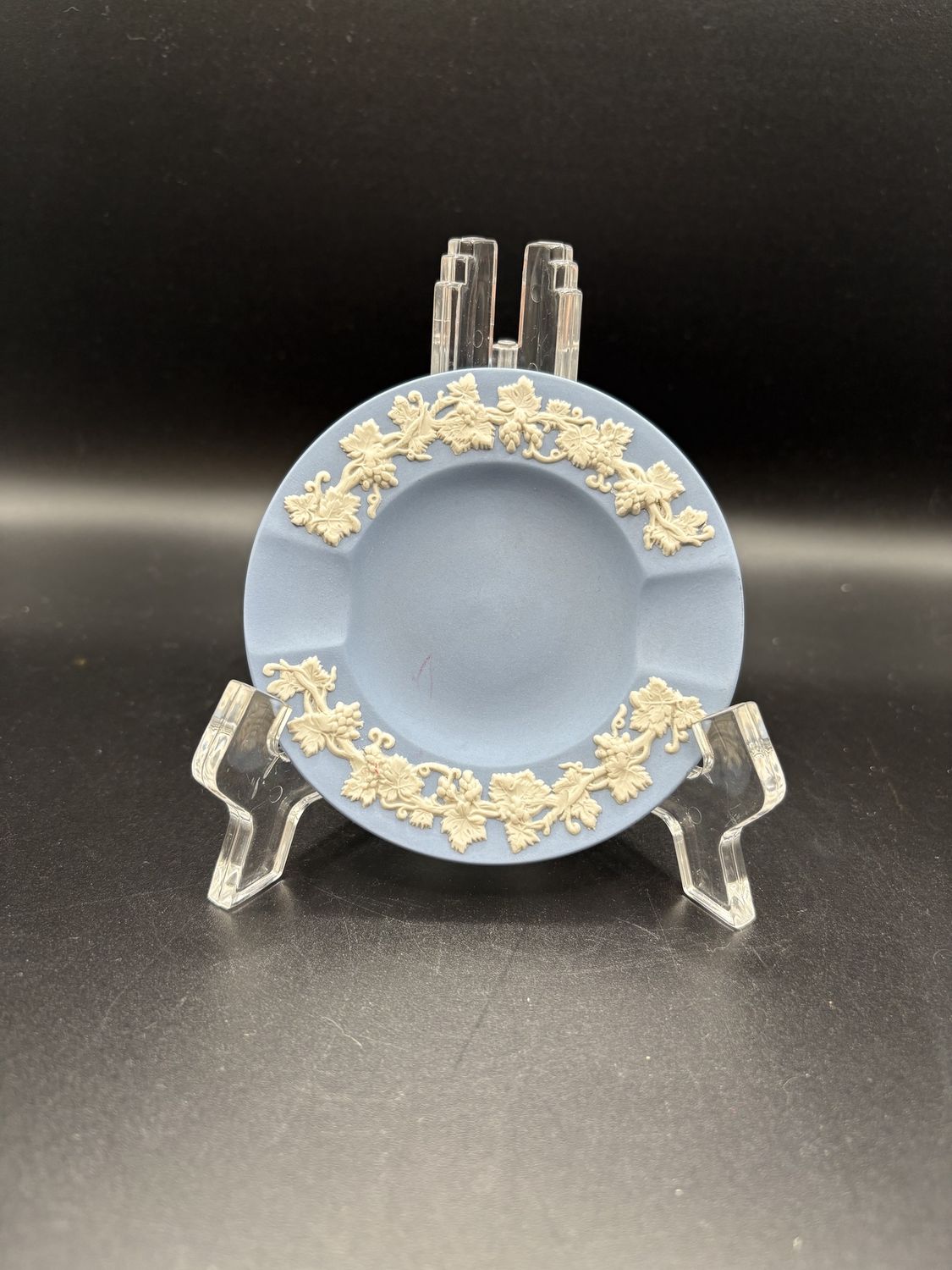 Jasperware. England. Wedgwood. Blue and White Ashtray. 3.75&quot; W