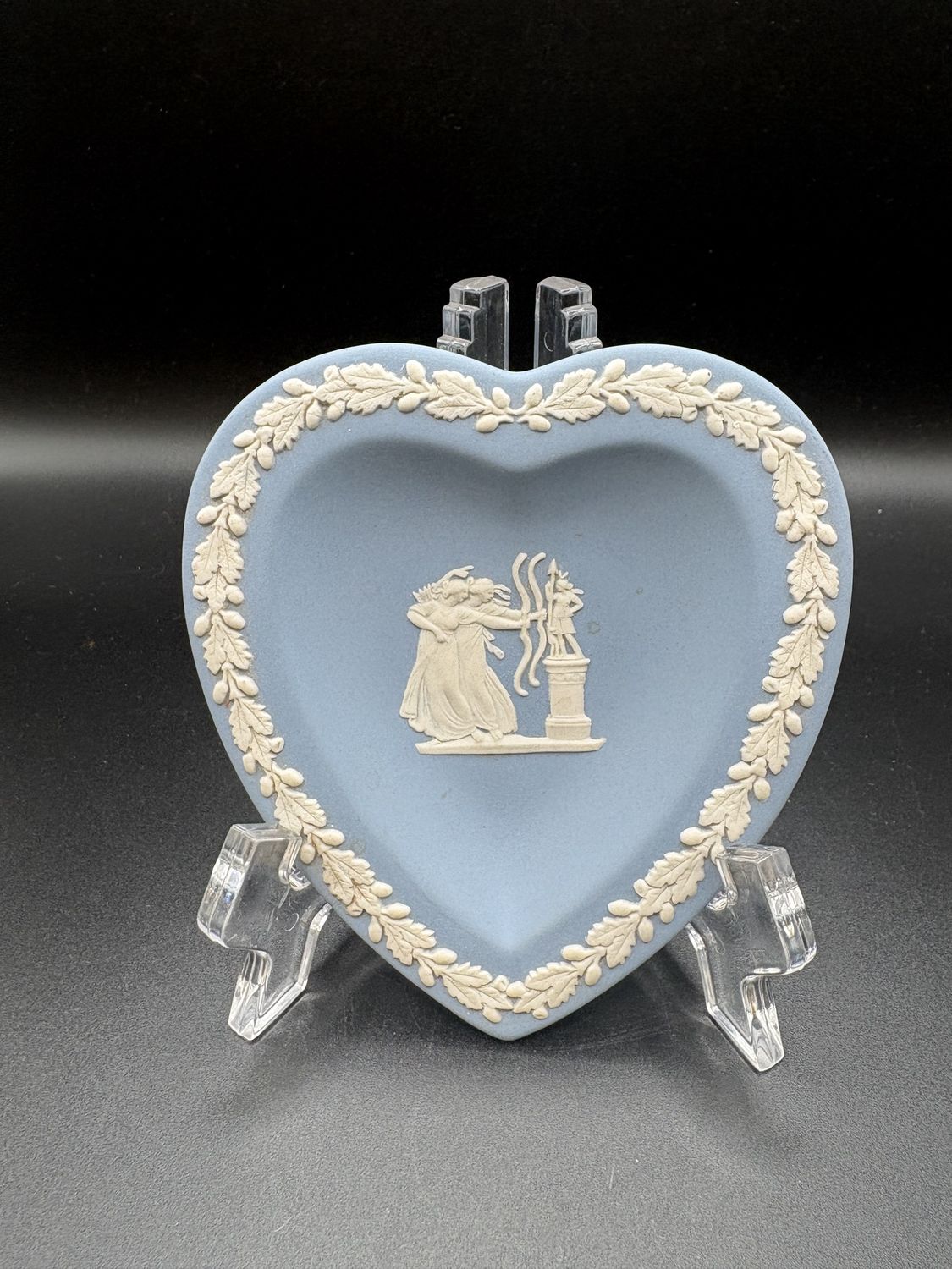Jasperware. England. Wedgwood. Blue and White Heart Shaped Dish.  4.75&quot; L
