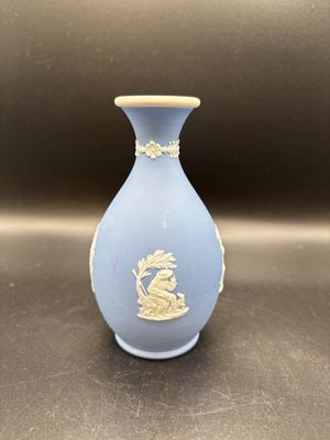 Jasperware. England. Wedgwood. Bud Vase. Blue and White. 5" H
