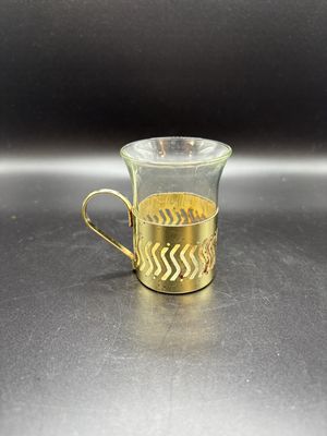 Kitchen Misc. Demitasse Espresso Clear Glasses with Gold Cut Out (Set of 2). 2.75" H