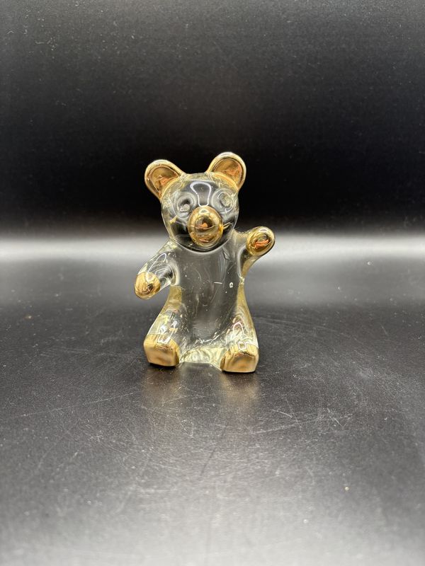Figurine. Glass. Teddy Bear w/Gold Accents. 3.5&#39;&#39;H