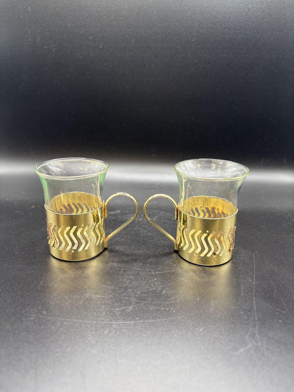 Kitchen Misc. Demitasse Espresso Clear Glasses with Gold Cut Out (Set of 2). 2.75&quot; H