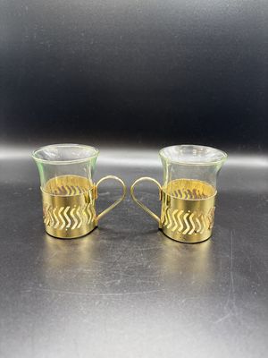 Kitchen Misc. Demitasse Espresso Clear Glasses with Gold Cut Out (Set of 2). 2.75" H