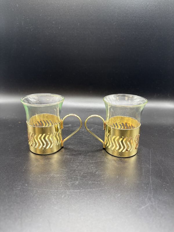 Kitchen Misc. Demitasse Espresso Clear Glasses with Gold Cut Out (Set of 2). 2.75&quot; H