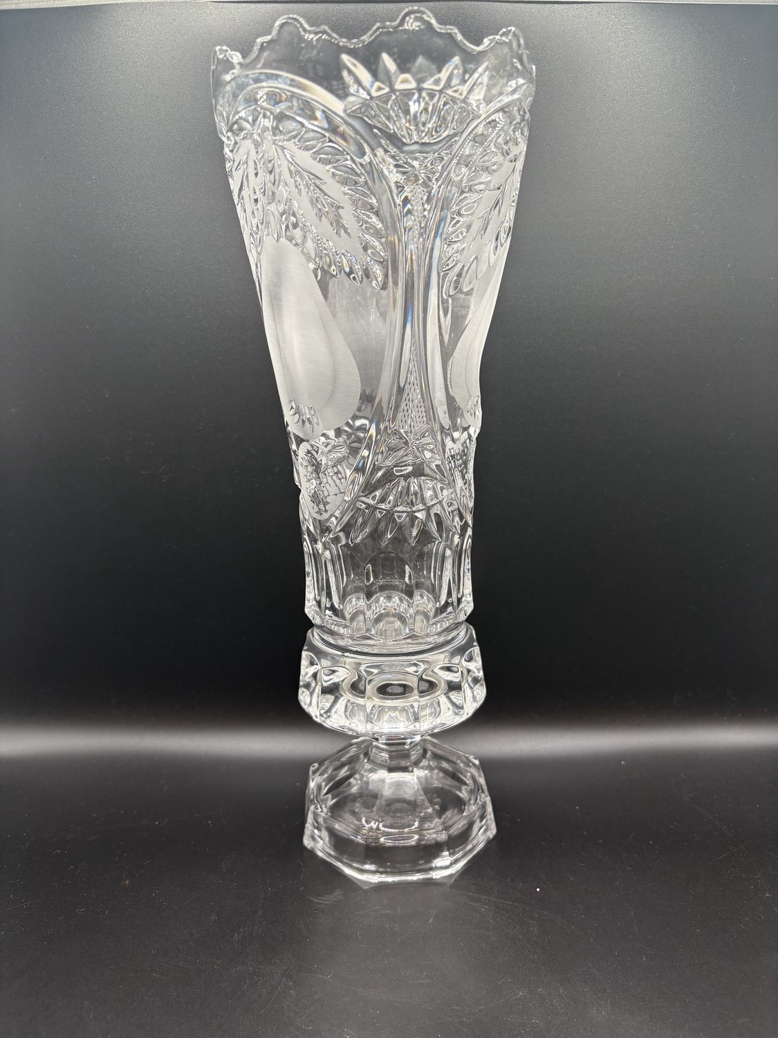 Crystal. Germany. Bleikristall Styled Vase. 12.75&quot;H