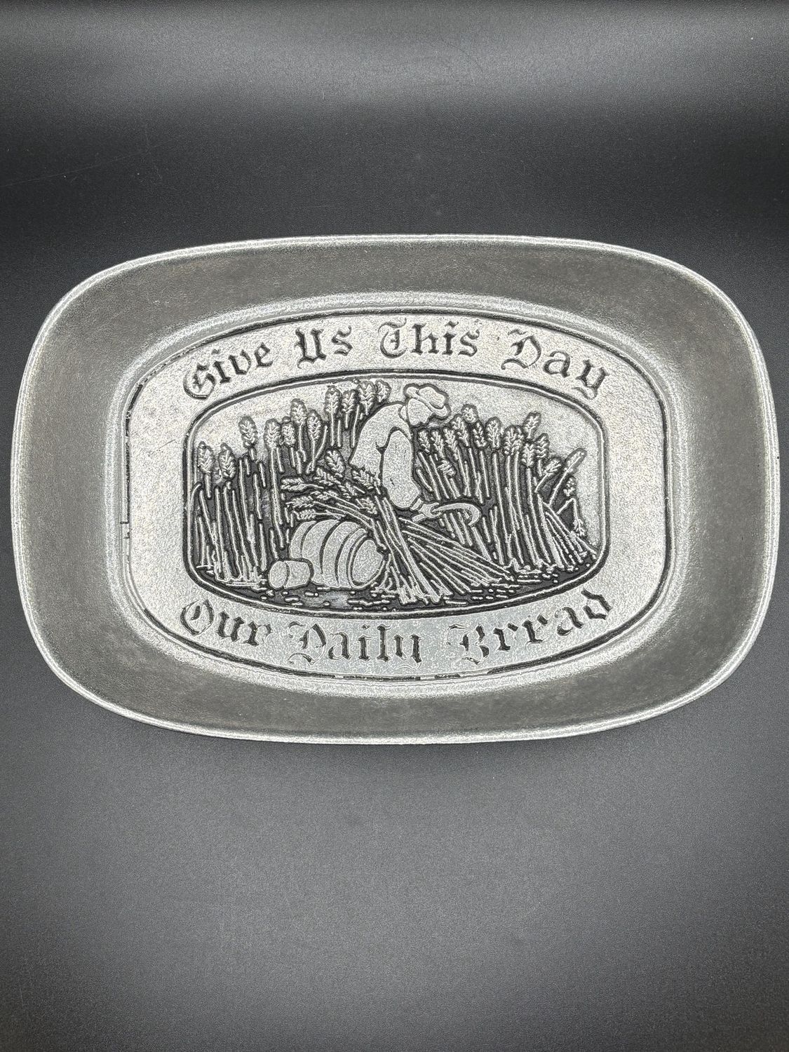 Kitchen Misc. Wilton Armetale. &quot;Give us This Day Our Daily Bread&quot; Bread Tray. 9.5&quot; L. 6.5&quot;W