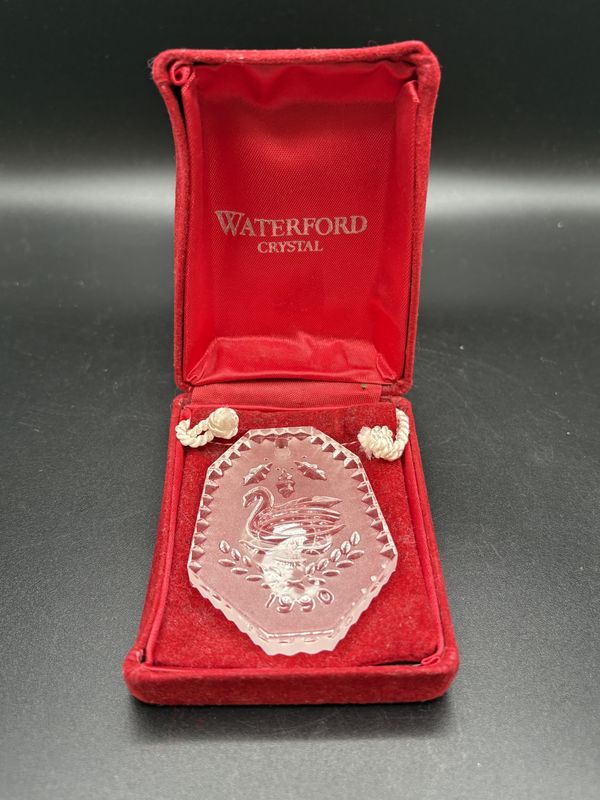 Crystal. Ireland. Waterford. 1990 &quot;Seven Swans a Swimming&quot; Ornament, from the &quot;12 Days of Christmas&quot; series, w/ Pouch and Case. 1.5&quot;H