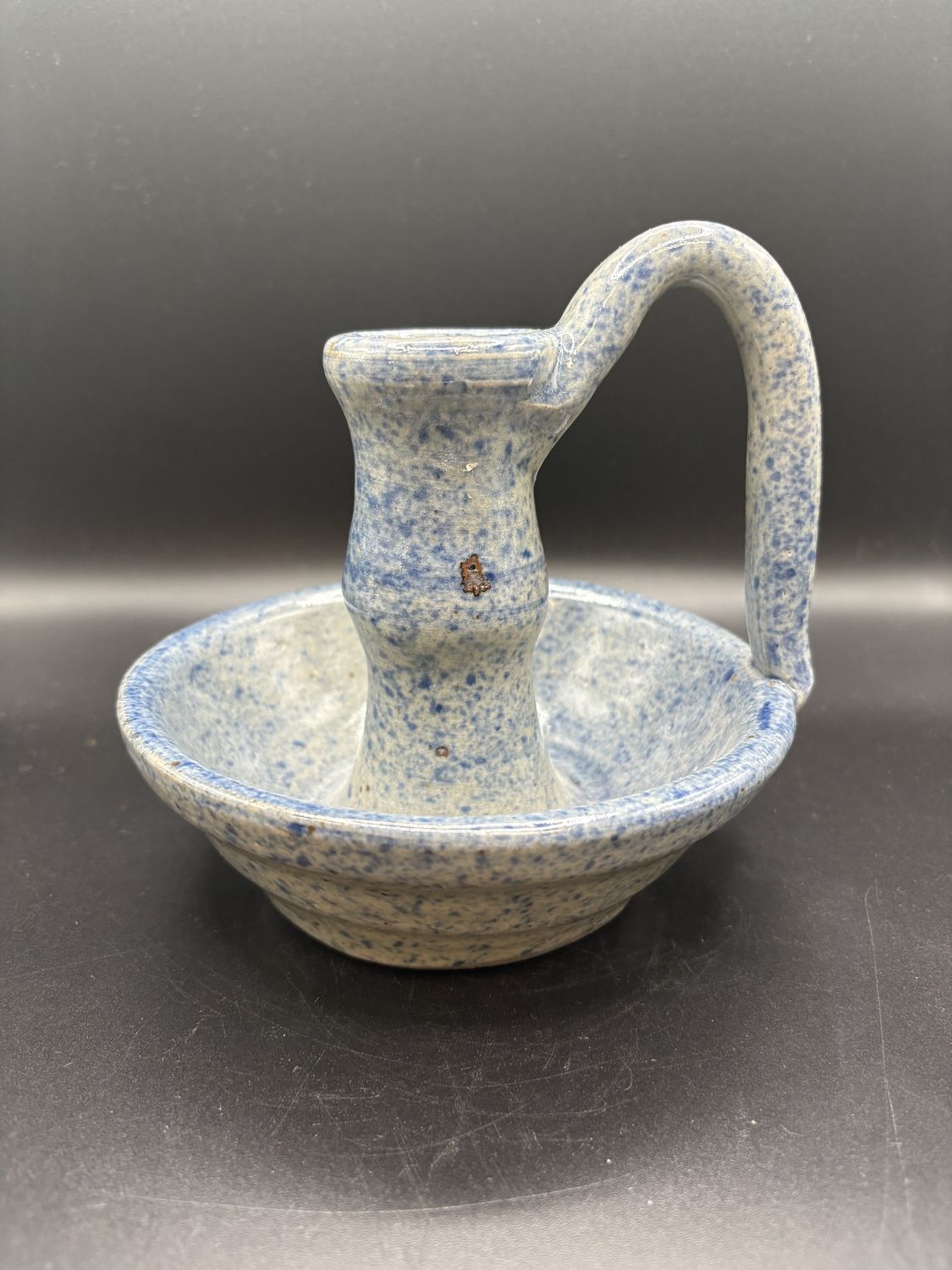 Pottery. USA. Jerry Brown. Blue Speckled Candle Holder. 6&quot;H