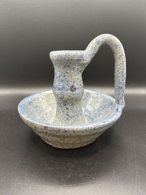 Pottery. USA. Jerry Brown. Blue Speckled Candle Holder. 6"H