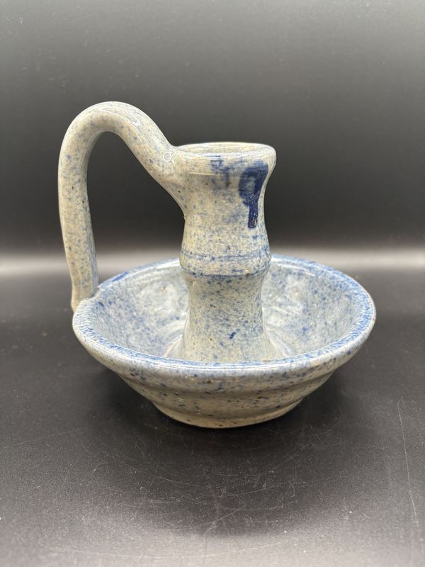 Pottery. USA. Jerry Brown. Blue Speckled Candle Holder. 6"H