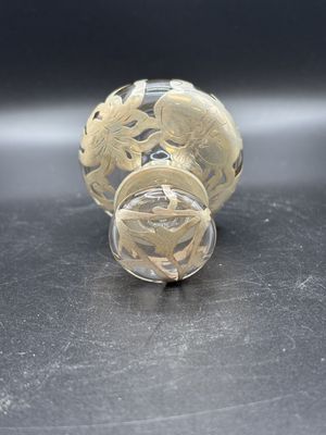 Perfume Bottle. Opalescent Glass with Sterling Silver Floral Design. 3"H