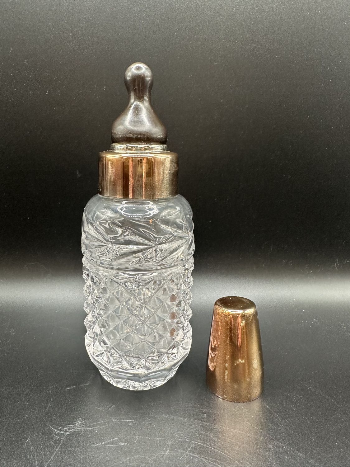 Crystal. Ireland. Godinger. Vintage Crystal Baby Bottle w/ Lid. 7&quot;H