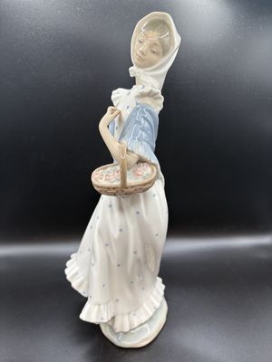 Figurine. Spain. Lladro Nao. "Girl with a Basket of Roses." 13.25"H
