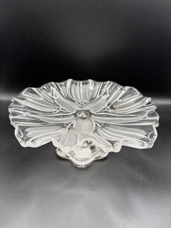 Glass. Germany. Mikasa. Satin Tulips Footed Platter. 9.25&quot;W x 4&quot;H