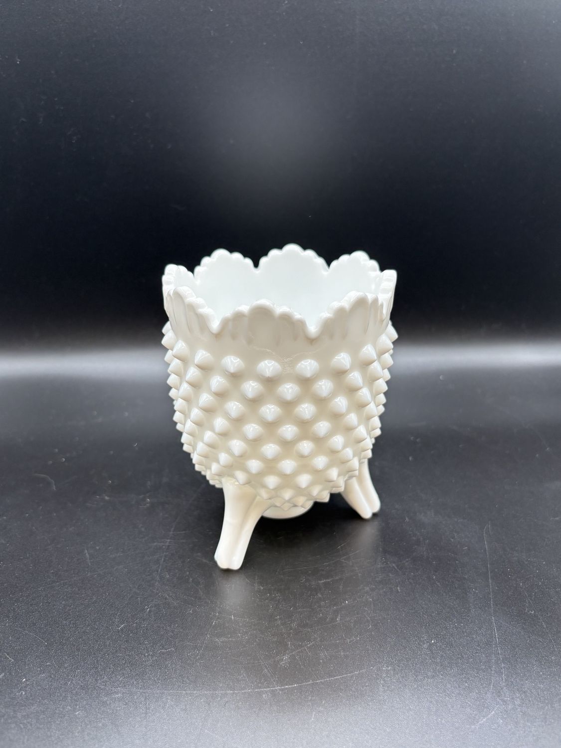 Glass. USA. Fenton. Milk Glass. Three-Footed Vase/Planter. 4&quot;W x 4.5&quot;H