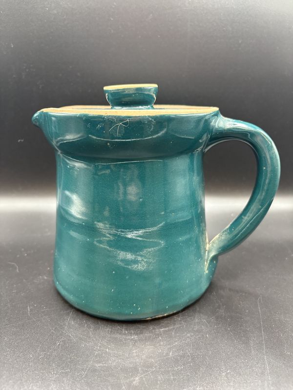 Pottery. Pitcher. Dark Teal Blue with Lid. 5.5&quot;H