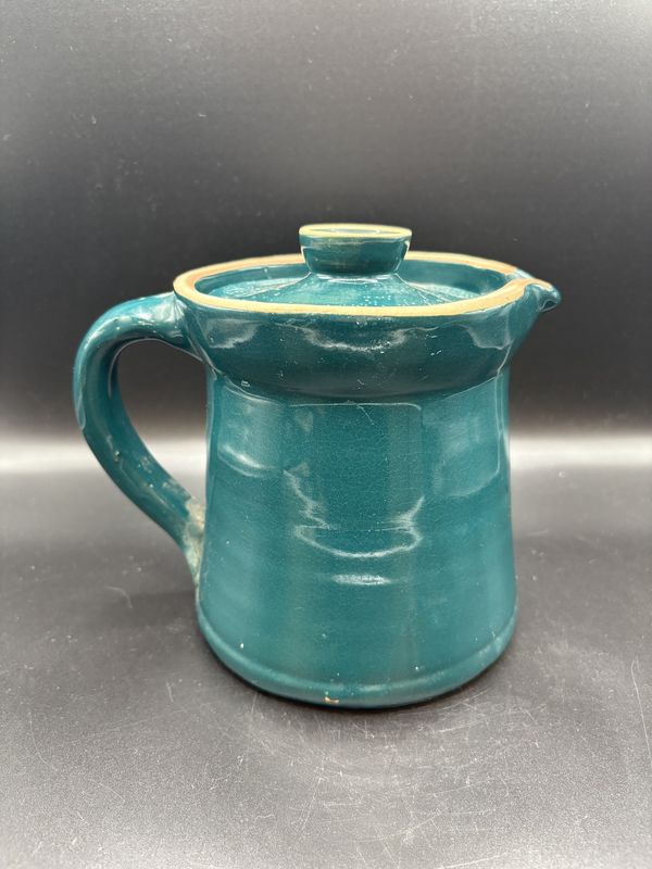 Pottery. Pitcher. Dark Teal Blue with Lid. 5.5"H
