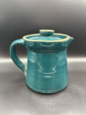 Pottery. Pitcher. Dark Teal Blue with Lid. 5.5"H