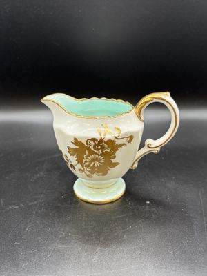 Porcelain. England. Hammersley. Sugar &amp; Creamer (Set of 2). Mint Green Interior &amp; Gold Trim. 3.5"H