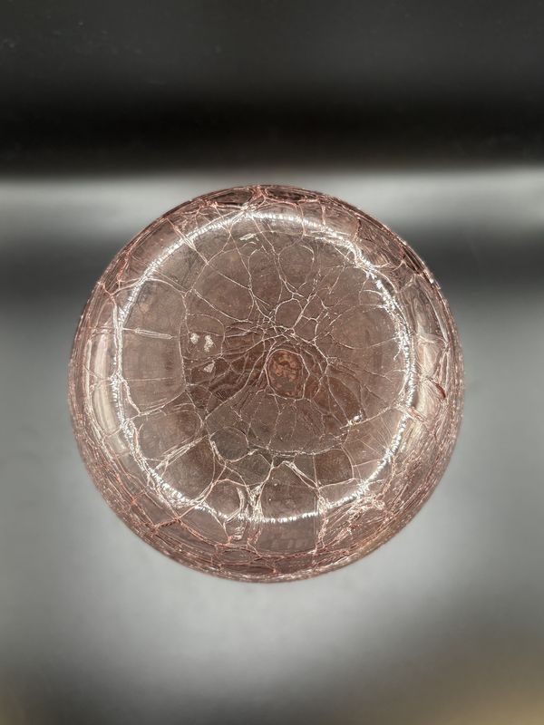 Glass. Pink Crackle Vase. 11"H