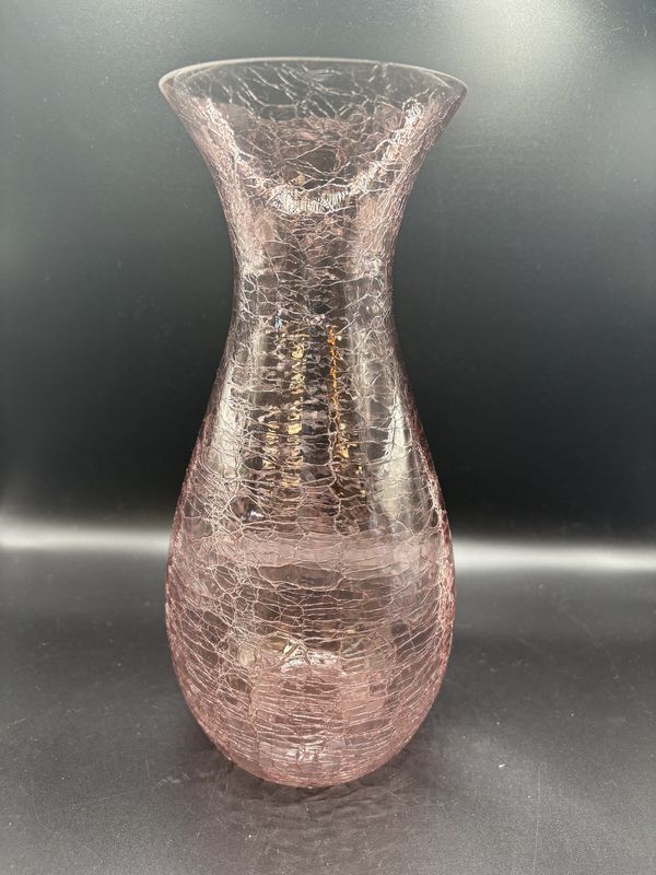 Glass. Pink Crackle Vase. 11&quot;H