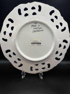 Ceramic. Portugal. Reticulated Border Garden Scene Plate. 12"W