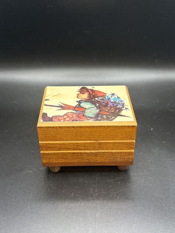 Jewelry/Music Box. Switzerland. Hummel. Happy Traveler. Plays Landler. 3.5&quot;L x 3&quot;W