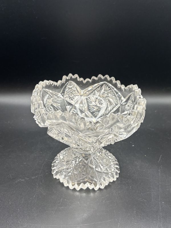 Glass. Nucut. &quot;American Brilliant&quot; Cut Glass Compote. Clear. 4.75&quot;W x 4&quot;H