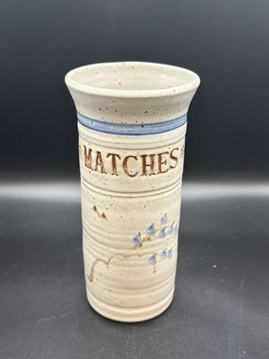 Stoneware. USA. Fireplace Match Holder. Signed. 7.5"H