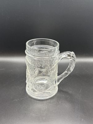 Stein. Clear Glass Mugs w/ Grapevine Pattern. Set of 2. 5"H