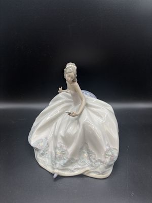 Figurine. Spain. Lladro. "At the Ball" Porcelain Figure. Young Lady in a Ballgown. 8.25"L x  6"W x 6.5"H