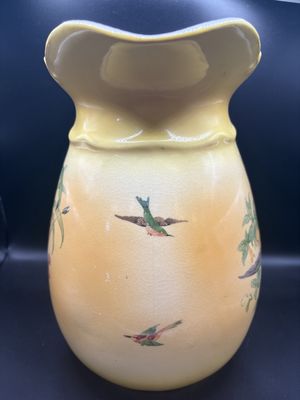 Ceramic. England. Bristol. Wash Basin Set. Yellow with Bird Motif.  Bowl is 15.5"W. Pitcher is 12"H