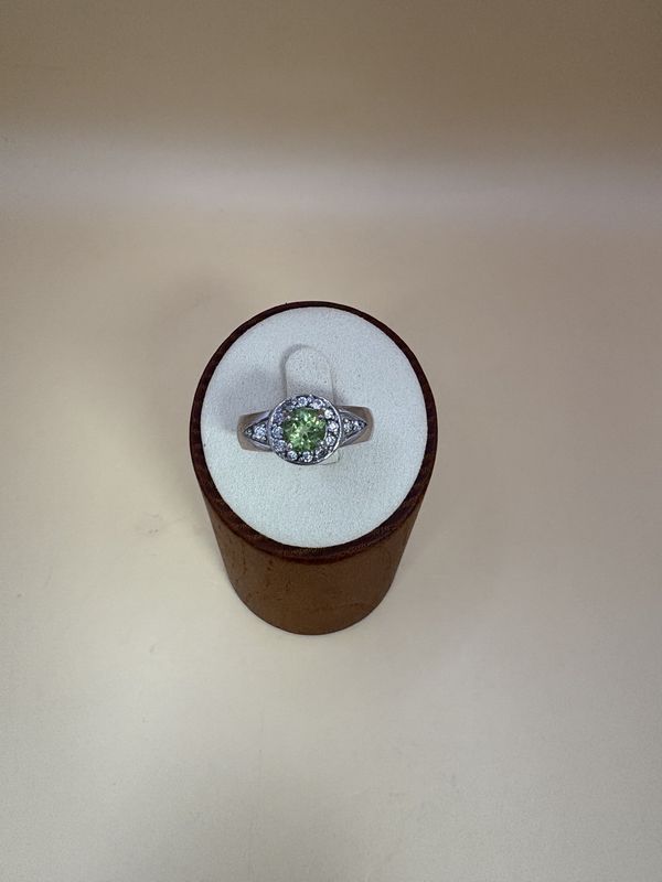 Jewelry. Thailand. Ring. Sterling Silver. Peridot Stone. Cushion Cut. Size: 6.75