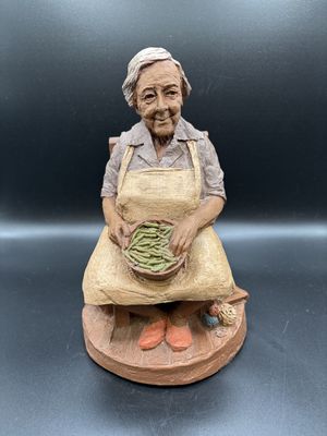 Sculpted Figure. USA. Tom Clark. #164 "Nellie" (Retired). Older Woman Sitting w/ Bowl of Green Beans. 1981. Signed. 9"H