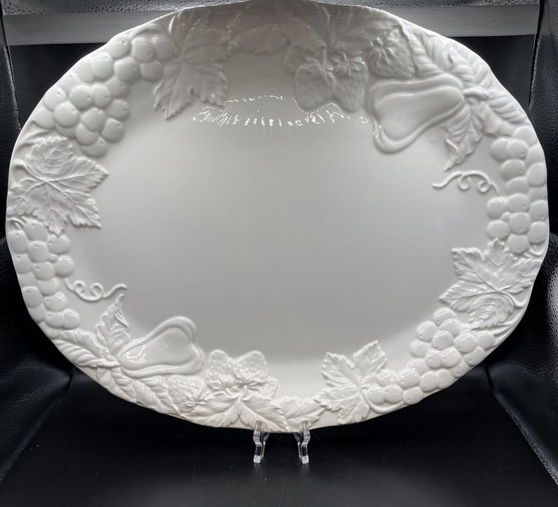 Ceramic. Japan. Himark. Serving Platter w/ a Fruit Motif. White. 18.75&quot;L x 14&quot;W