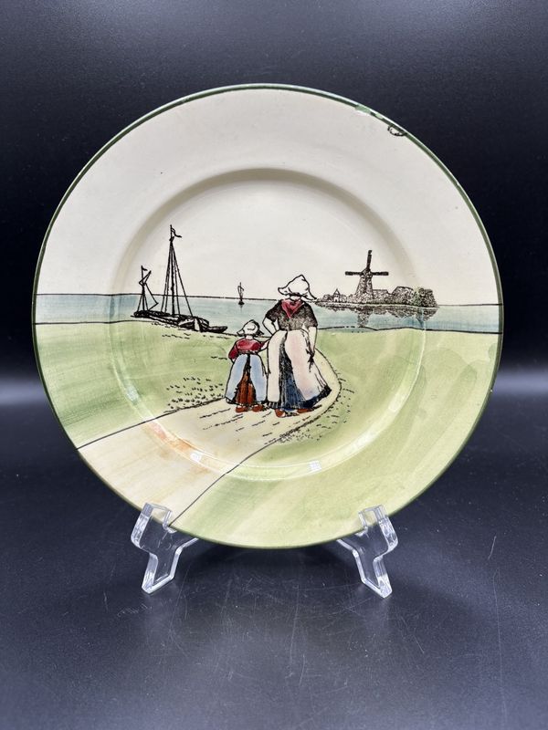 Ceramic. Germany. G.S. Zell Baden. Majolica Plate with Hand-painted Dutch Scene. 7.5&quot;W