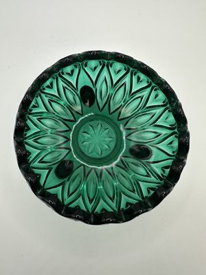 Glass. Norway. Teal Green Three-Footed Dish. 2.5"H