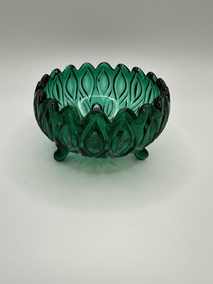Glass. Norway. Teal Green Three-Footed Dish. 2.5"H