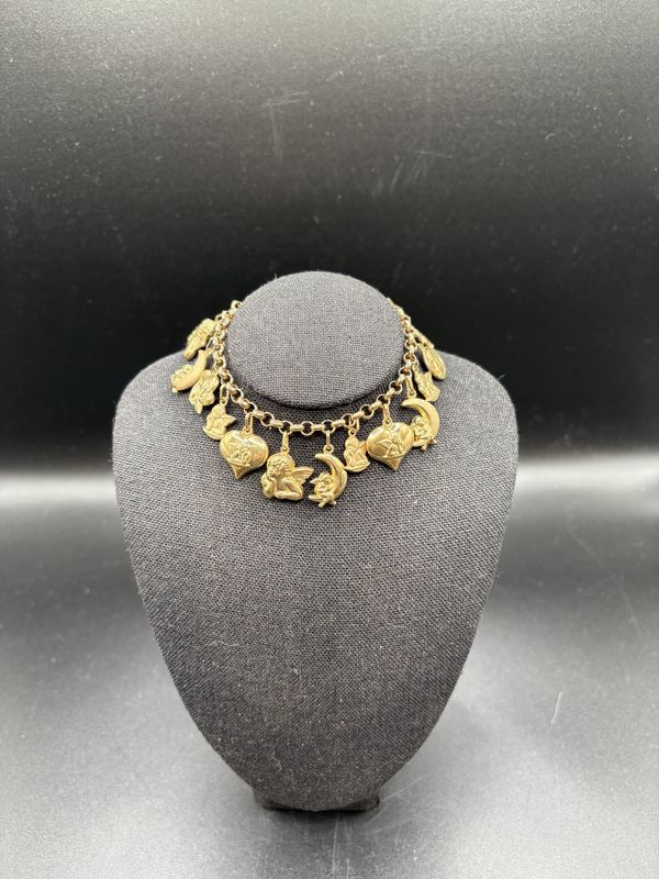 Jewelry. Italy. Bracelet. 14K Yellow Gold Charm Bracelet w/Moon &amp; Star Charms. 12 grams. 7.5&quot;L