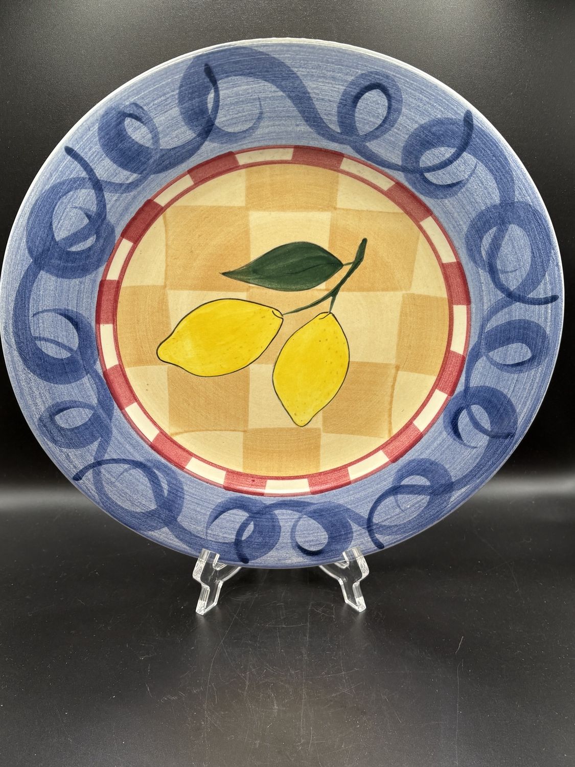 Ceramic. USA. Ethan Allen. Hand Painted Lemon Fruit Pattern Dinner Plate. 12"W