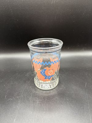 Glass. USA. Bama. Vintage Jelly Jar Juice Glass w/ Pig Design. 4"H