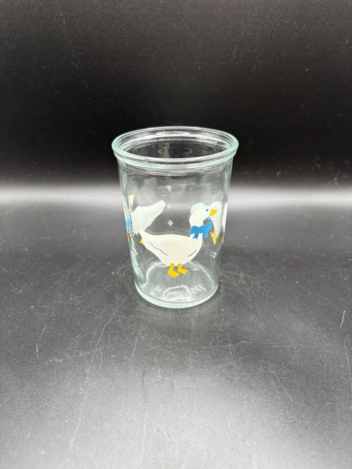 Glass. USA. Bama. Vintage Jelly Jar Juice Glass w/ White Goose Design. 4&quot;H