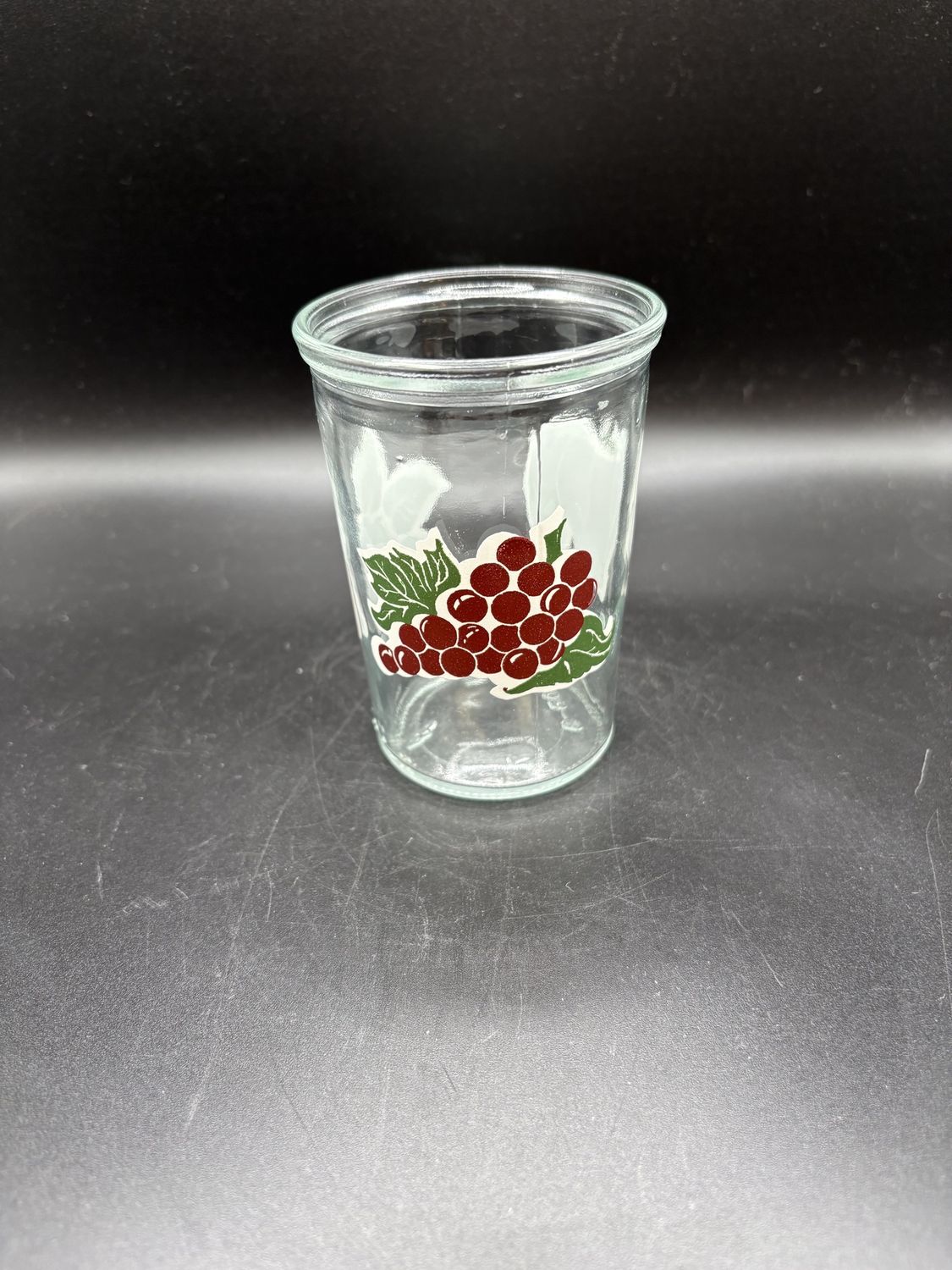 Glass. USA. Bama. Vintage Jelly Jar Juice Glass w/ Fruit Design. 4&quot;H