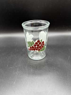 Glass. USA. Bama. Vintage Jelly Jar Juice Glass w/ Fruit Design. 4"H