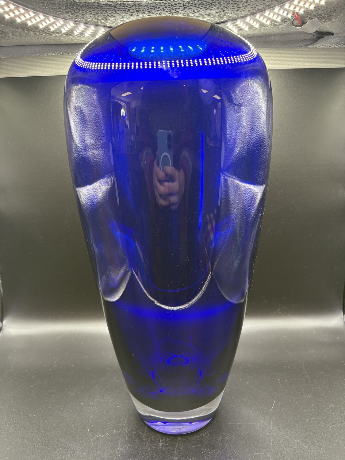 Glass. Poland. Cobalt Blue Vase. 13&quot;H