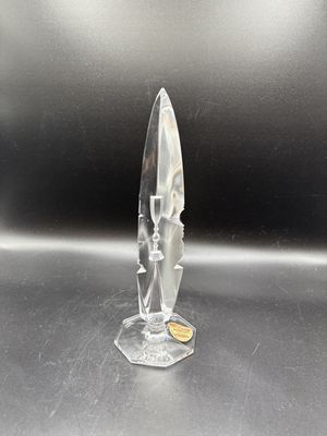 Crystal. Germany. Joska Waldglashutte Bodenmais. Etched Crystal Obelisk ft. Christian Symbols. 8.5"H