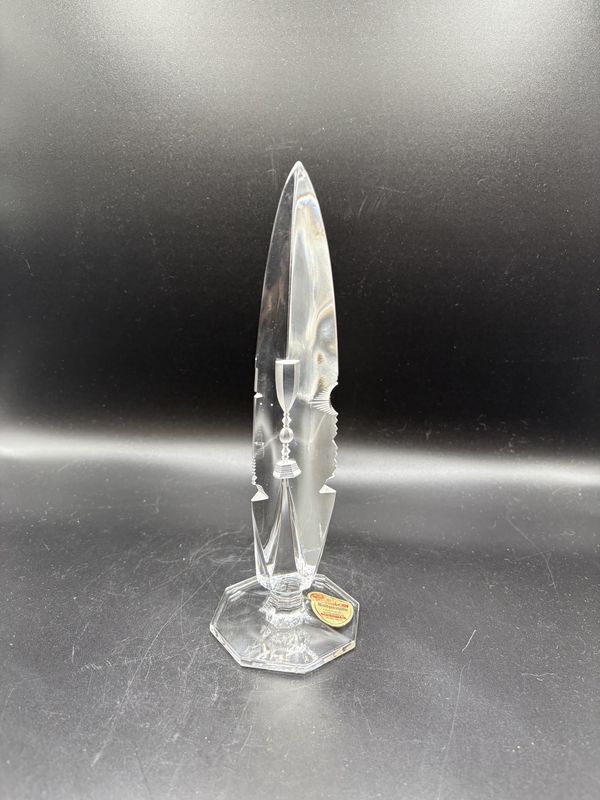 Crystal. Germany. Joska Waldglashutte Bodenmais. Etched Crystal Obelisk ft. Christian Symbols. 8.5&quot;H