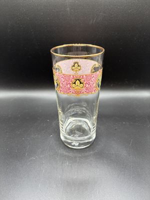 Glass. England. Royal Doulton. Lady Carlyle Pattern. Pink Floral Design w/Gold Trim (Set of 3). 6"H
