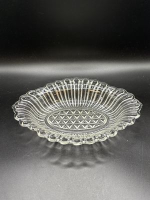 Glass. USA. Pressed Relish Dish with Ribbed Sides &amp; Scalloped Edge. 8"L x 5"W