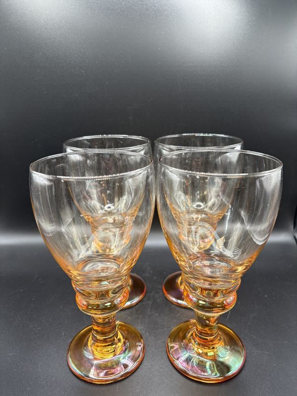Glass. USA. Carnival Glass Amber Goblets. Set of 4. 7.5&quot;H